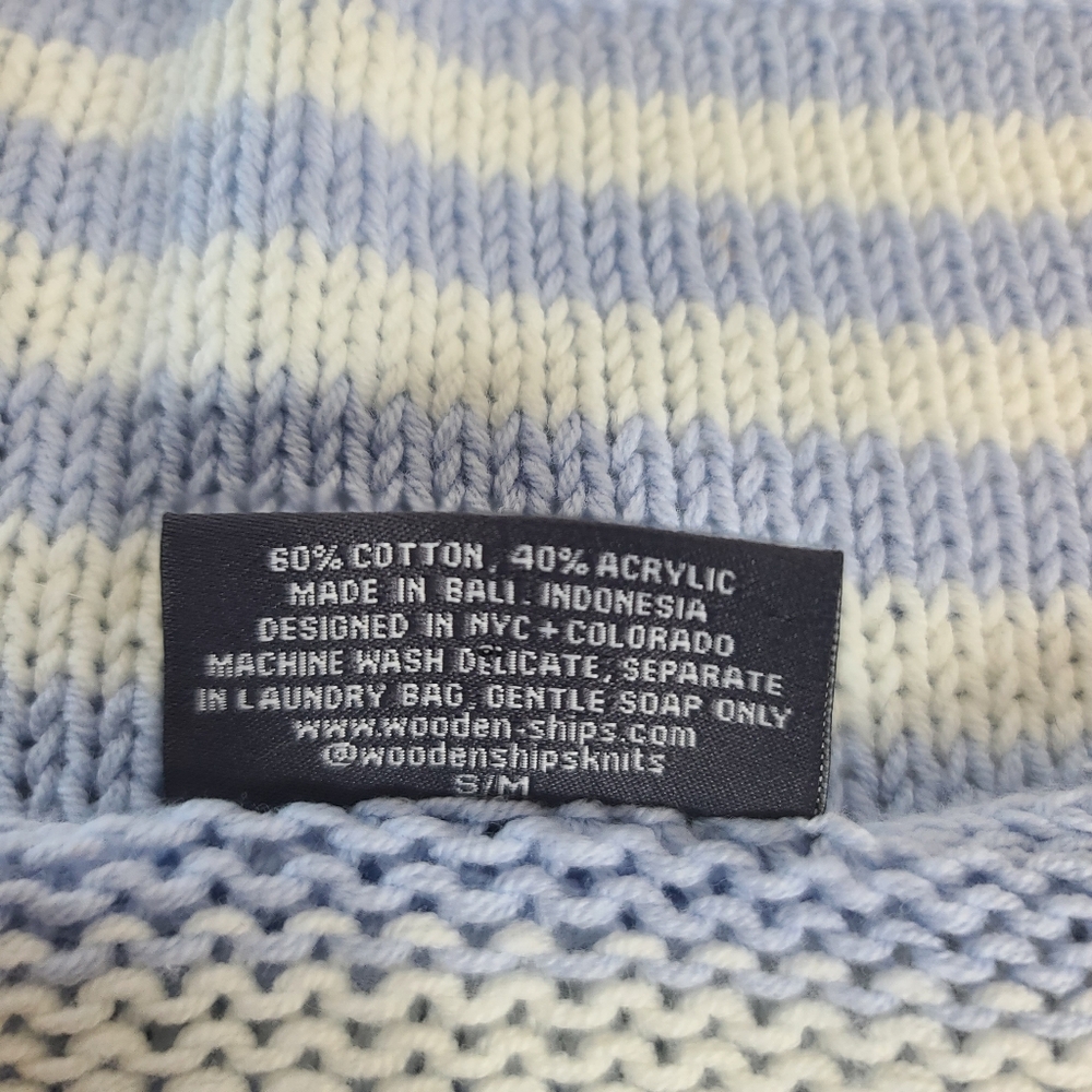 WOODEN SHIPS Eloise Heart V-neck Sweater in Blue Wisp Stripe - Picture 6 of 11